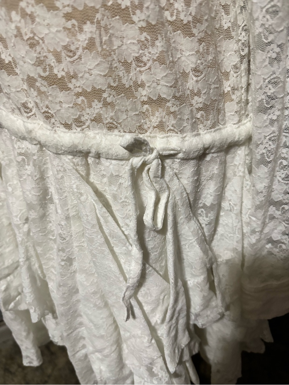 GUESS L White Floral Lace Ruffle Shirt Dress Boho Western Bridal - Picture 6 of 15
